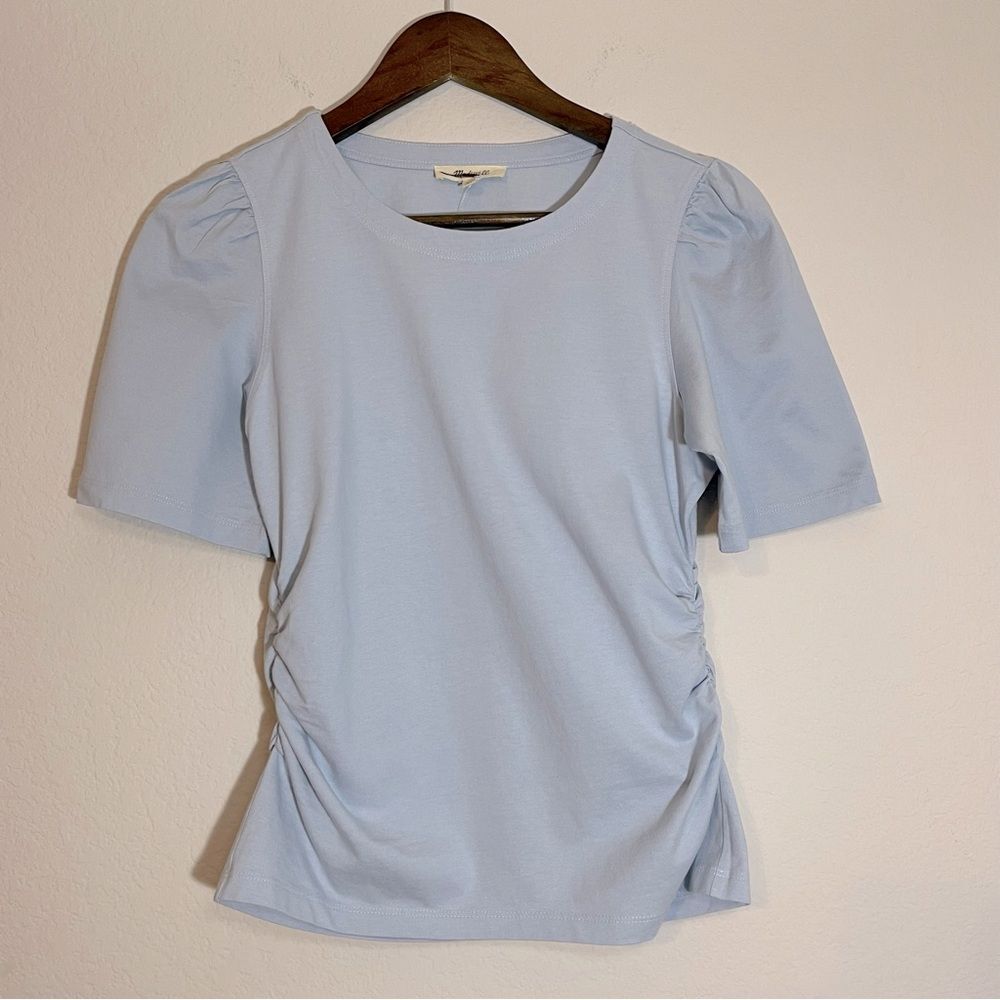 Madewell NWT Side-Cinch Puff-Sleeve Tee Size XS in Feather Blue